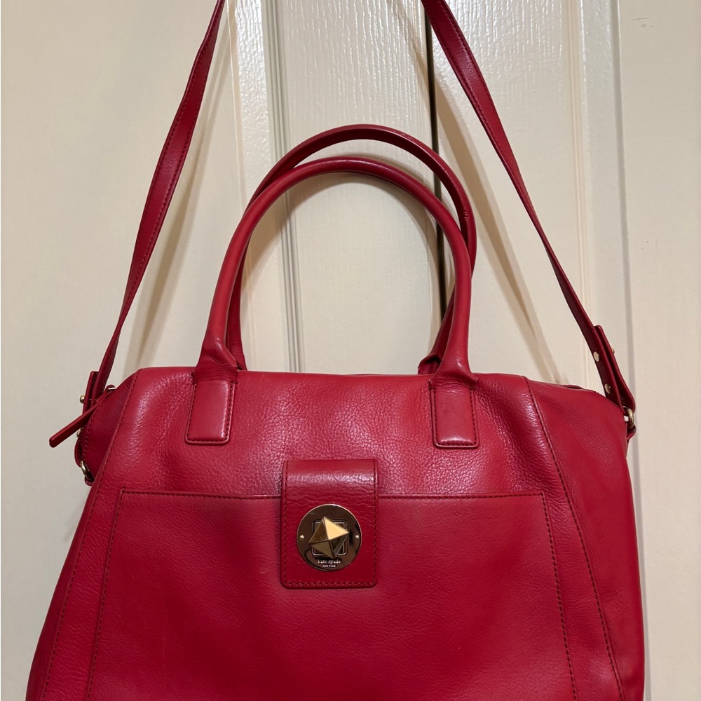 Kate Spade red leather shoulder bag large